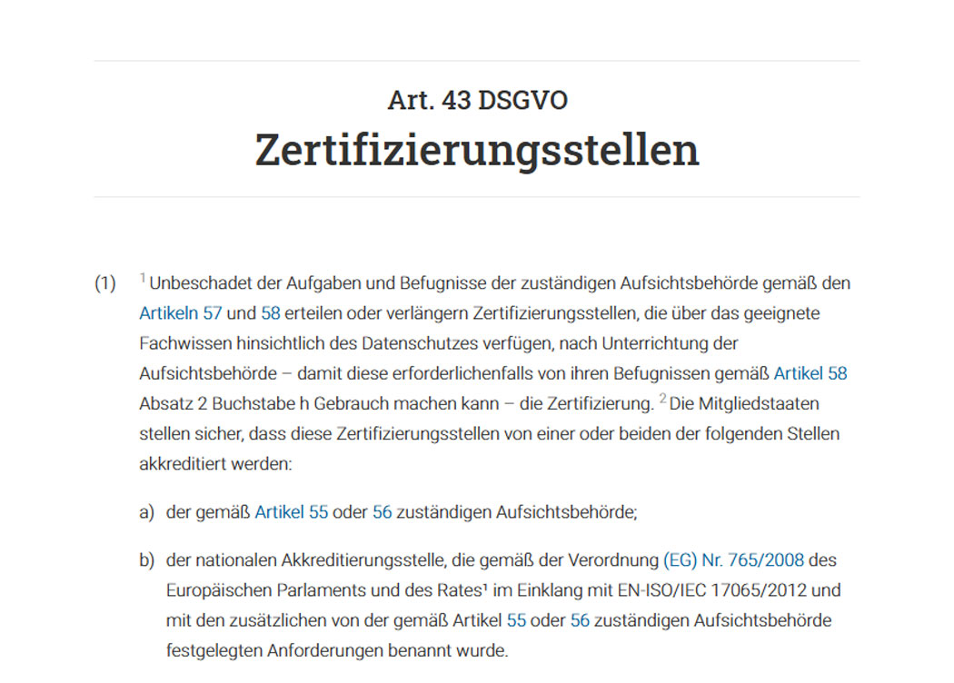 Art. 43 DSGVOZertifizierungsstellen